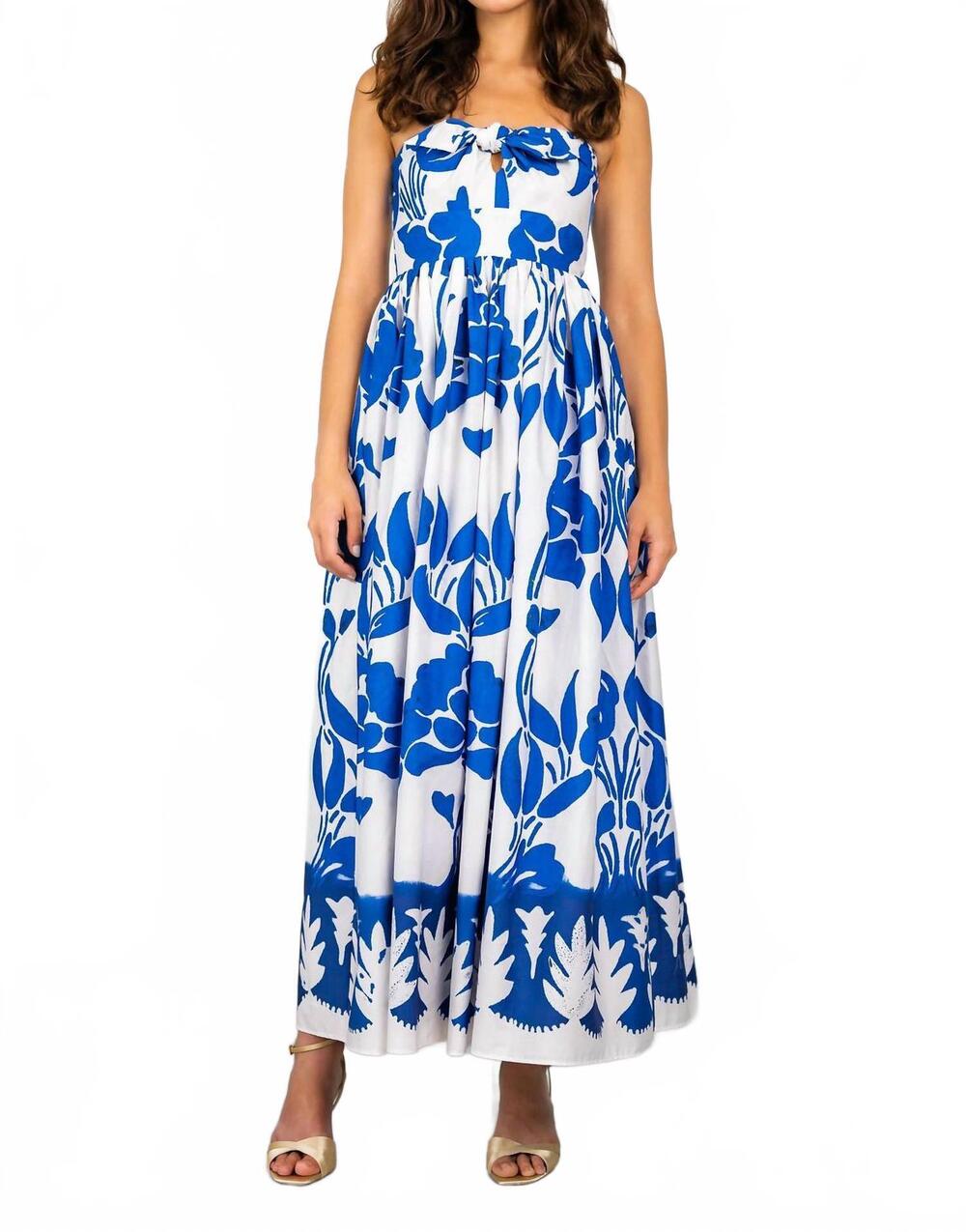 NEW LAVENDER BROWN tessa 2 midi dress in blue white